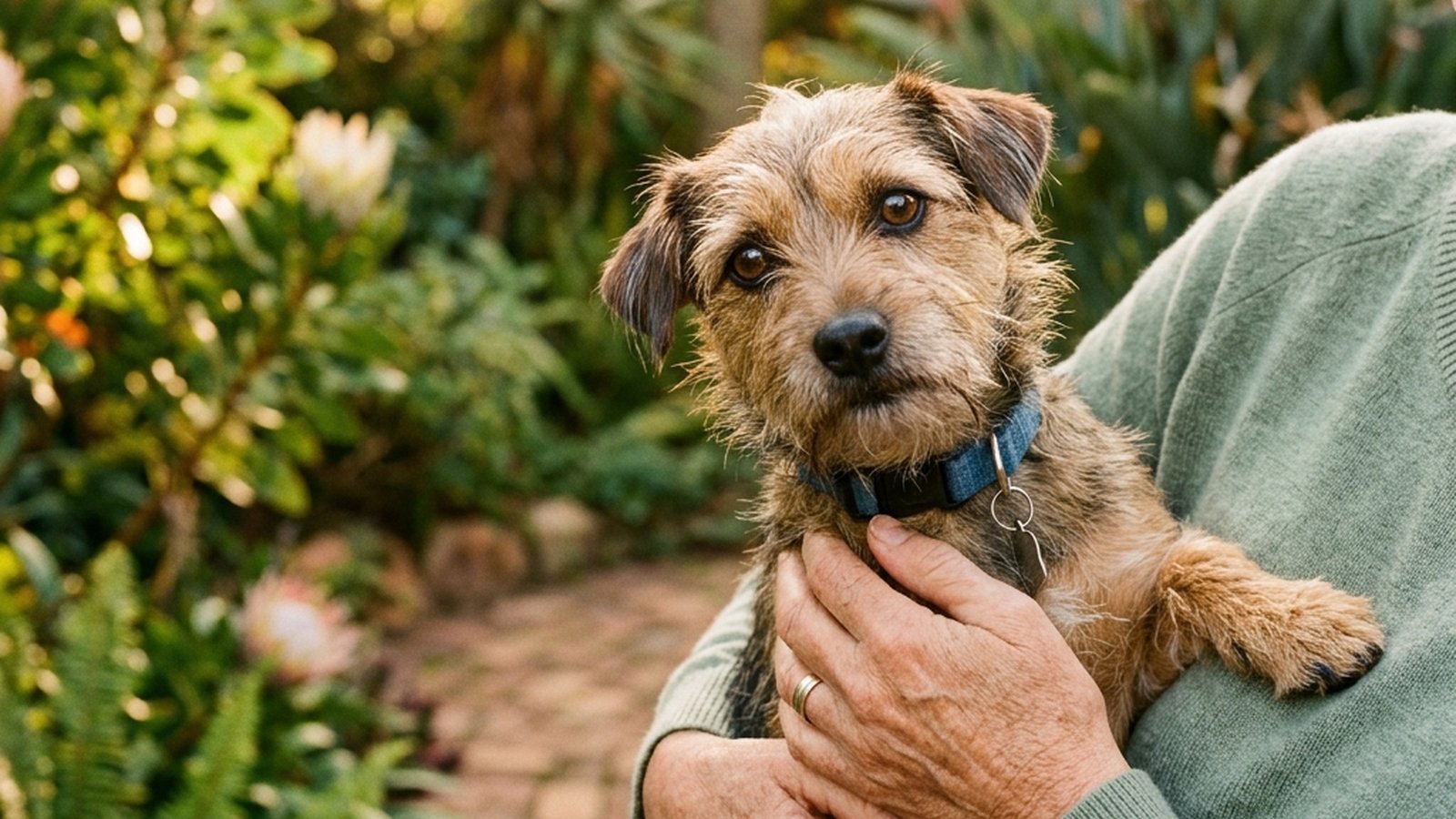 A calm companion dog resting at home while rehoming options are considered.